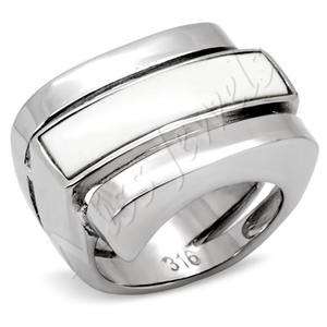 Men's Stainless Steel White Semi Precious Stone Ring Size 9/10