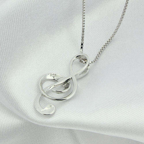 925 Sterling Silver Music Note Pendant with Sterling Silver Chain