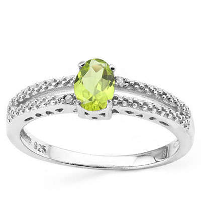 0.51ct Natural Peridot Engagement Ring in 925 Sterling Silver- Size O