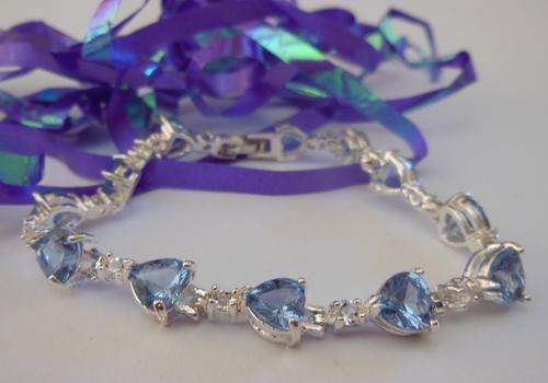 Blue Heart and Clear CZ Bracelet- Sterling Silver Plated