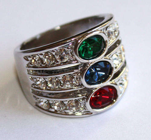 **Stunning dress ring with ruby, sapphire & emerald cz**Size 9
