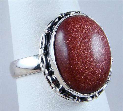 **SOLID STERLING SILVER**Goldstone Dress Ring**Size 8.25