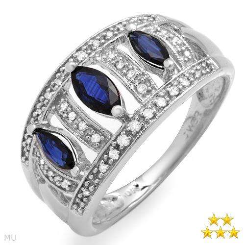 **LIMITED EDITION RANGE**Solid 10k White Gold**Genuine Diamond and Sapphire Dress Ring**Size 7