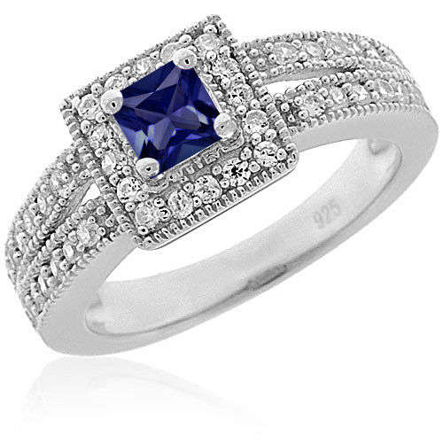 **925 STERLING SILVER**Size 8**Gorgeous simulated tanzanite and diamond engagement ring
