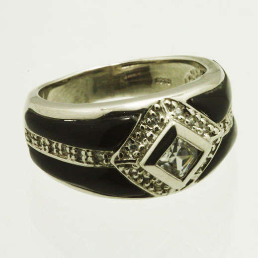 **925 Sterling Silver**BEAUTIFUL**0.40ct Princess Cut diamond cz dress ring in black epoxy**Size 8
