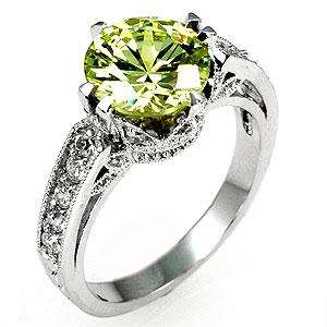 **3.00ctw**Gorgeous simulated periot and diamond solitaire engagement ring in filigree setting**