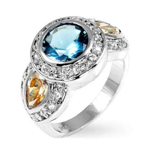 ***GORGEOUS***Aqua and dark Champagne CZ Engagement***Size 6 or 7**