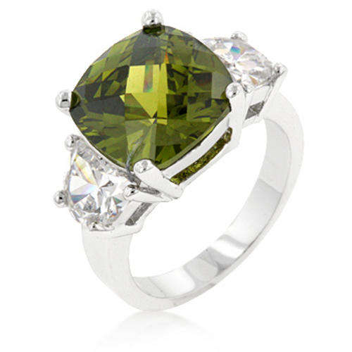 **STUNNING**3ct Triplet Ring with cushion Cut Olive Center CZ**Size 8 or 9