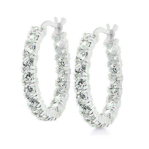 ***SPARKLING***Round cut cz 925 Sterling Silver Hoop Earrings***