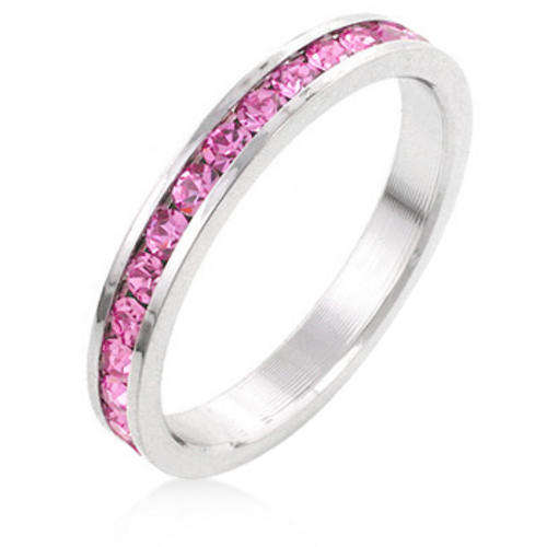 ***STYLISH***Pink Round cut cz Eternity band***Size 8