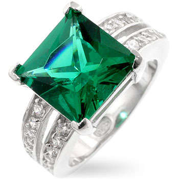 **New**Simulated Emerald & Diamond Engagement Ring