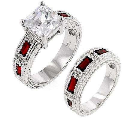 **Stunning**Simulated Ruby Engagement & Wedding Ring**