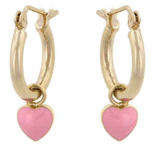 14k Gold Bonded Heart Charm Hoop Earrings