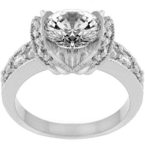 ***Stunning*** White Gold Rhodium Bonded Tension Set Ring in Silvertone**Size 7-10**