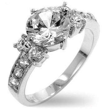 **White Gold Rhodium Bonded Engagement Ring with Clear CZ in Silvertone**Size 5-10**