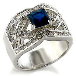 **Princess cut simulated blue sapphire and diamond dress ring**Size 6/7/10