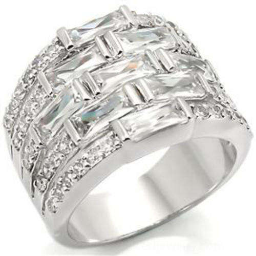 **SPARKLING**Rhodium Plated Clear CZ Multi-Row COCKTAIL Ring**