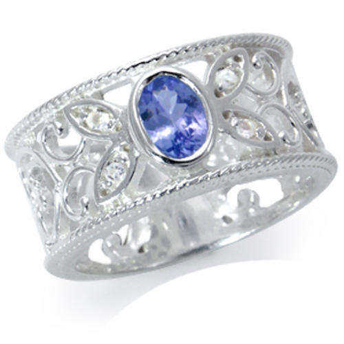 **{R5500.00}**925 Sterling Silver Ring**0.50ct Natural Tanzanite Filigree Wedding Band**Size 8