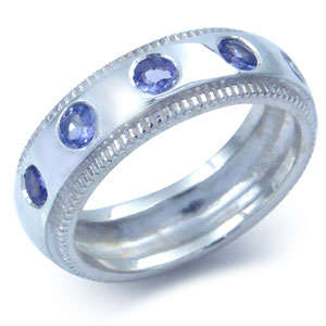 **925 Sterling Silver Ring**0.75ctW Natural Tanzanite Wedding Band**Size 9