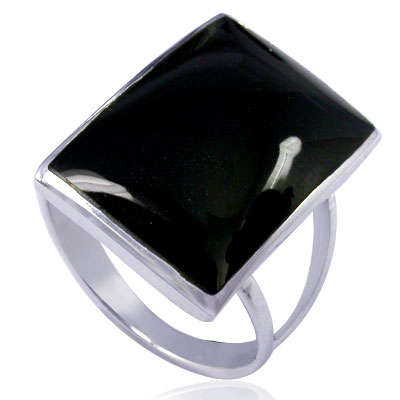 ***SPARKLING***925 Sterling Silver Inlaid Black Onyx Dress Ring***Size 8***