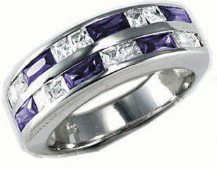 **NEW****925 Sterling Silver**Dual Channel Simulated Amethyst Wedding/Eternity Ring***Size 8-10**