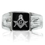 ***NEW SUMMER ARRIVAL****CLASSY**** Men's Rhodium Plated Crystal Masonic Ring**Size 9-12***