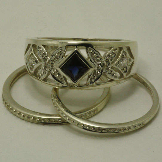 **GORGEOUS**925 Sterling Silver**Simulated Sapphire Wedding Set**Size 8**