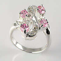 **GORGEOUS**925 Sterling Silver**Lovely dress ring with pink cz's**Size 9