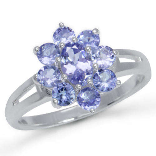 ***In Stock** (R10,000)**1.38ctw Natural Tanzanite 925 Sterling Silver Flower Cluster Ring**Size 7**
