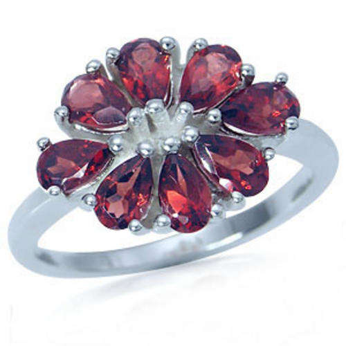 **GORGEOUS!!!925 Sterling Silver**2ctw Natural Garnet Flower Cluster Ring**Size 9
