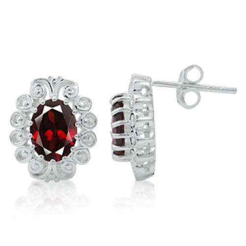 ***STUNNING 3.14 ct. Natural Garnet 925 Sterling Silver Filigree Post Earrings**