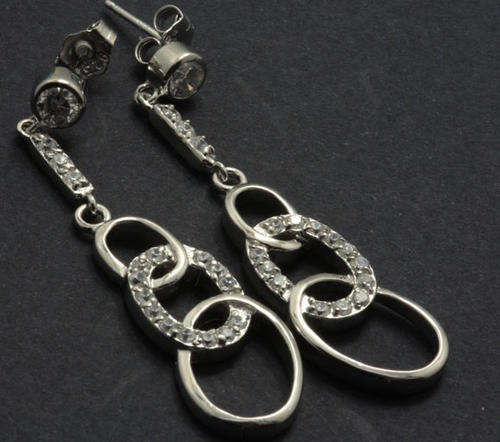 **925 Sterling Silver** GORGEOUS SPARKLING CZ Chain Linked Style Drop Earrings**