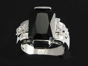 **BLACK MAGIC**Simulated Black Sapphire & Fine White Topaz Dress Ring***Size 7**