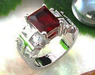 **UNIQUELY DESIGNED**Simulated Red Ruby & White Fine Topaz**Size 8**
