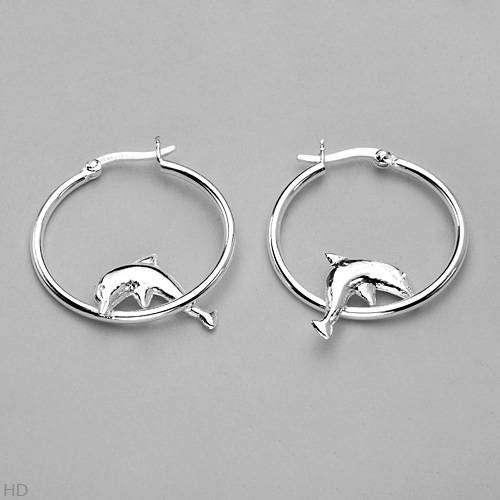 925 Sterling Silver Hoop Earrings with Dolphin Charm
