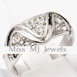 **SPARKLING**Clear Round CZ Wave Design Dress Ring**