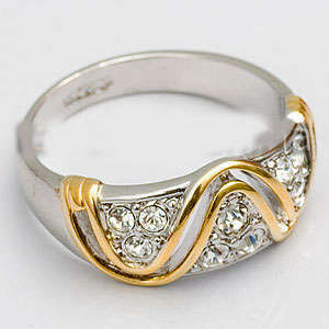 **SPARKLING**Clear Round CZ Two-tone PLATED Wave Design Dress Ring**