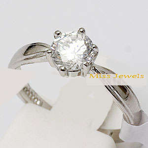**SPARKLING** SIMPLE YET ELEGANT White Gold PLATED CZ Engagement Ring**