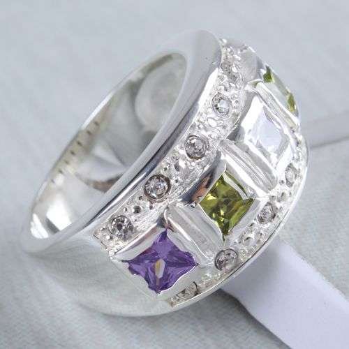 ***SPARKLING***Multi Gemstone Dress Ring in Fine Silver***Size 7/8**