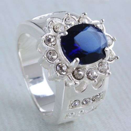 ***ROYAL IN BLUE***Multi Gemstone Dress Ring in Fine Silver**Size 7**