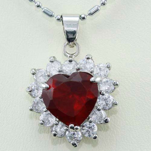 Simulated Red Ruby and CZ Heart Shaped Pendant