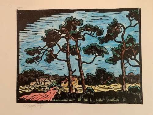 Gregoire Boonzaier handcoloured with trees