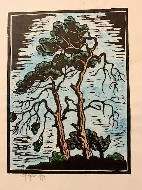 Gregoire Boonzaier handcoloured Blowing Trees