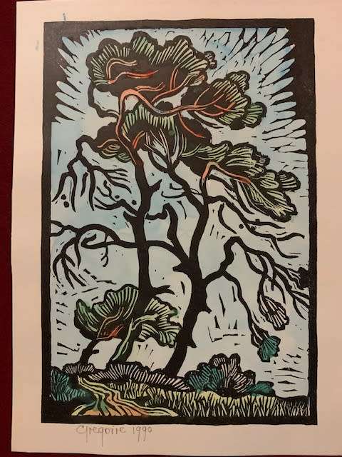 Gregoire Boonzaier handcoloured Blowing Trees 2