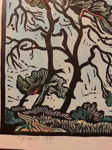 Gregoire Boonzaier handcoloured Blowing Trees 2