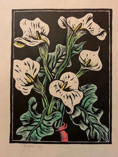 Gregoire Boonzaier handcoloured Arum Lillies