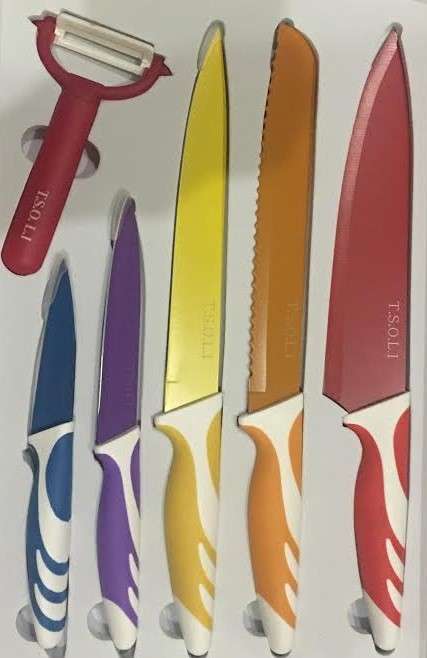 Brand New High Quality Colored 6pc Knife Set Stainless Steel Blade Soft grip Handle