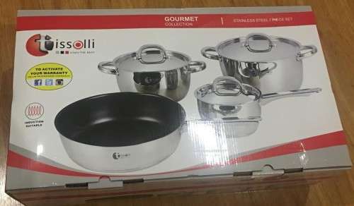 Tissolli Heavy Bottom 7 Piece Gourmet Stainless Steel Induction Cookware Set