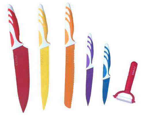 Brand New High Quality Colored 6pc Knife Set Stainless Steel Blade Soft grip Handle