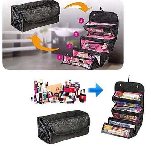 Roll-N-Go Black Cosmetics Bag Toiletries Jewelery Bathroom Organizer